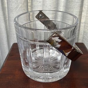 Signed Miller Rogaska Crystal Ice Bucket “Deco” Pattern w/ Handle, Disco…
